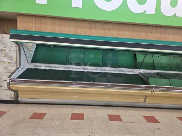 Hill Emhart HLP-12 48' produce section, green and yellow, used condition, for safe removal, model label visible.