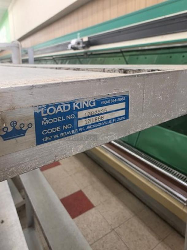 Aluminum Load King mobile shelf cart, Model No. 100936, Code No. 101998, used condition with shelving tiers.