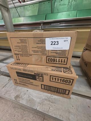 Two boxes of foaming lotion soap, labeled “1111603,” in sealed cartons, auction tag indicating quantity: 2.