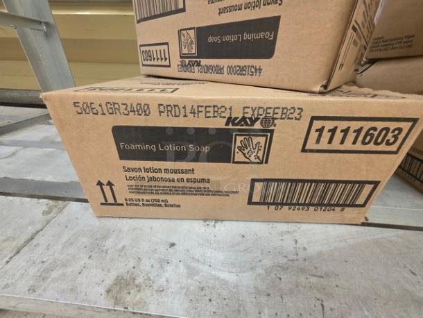 Two boxes of Kay Foaming Lotion Soap, model 1111603, in new condition. Packaging shows product information and barcodes.