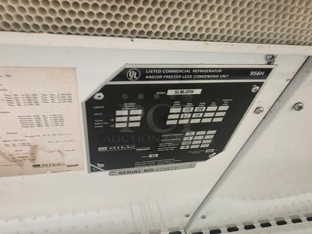 Hill Remote Dairy & Cheese Merchandising Case label. Models: 5LM8RK, 5LM12RK. Serial No. 29821. No compressor included.