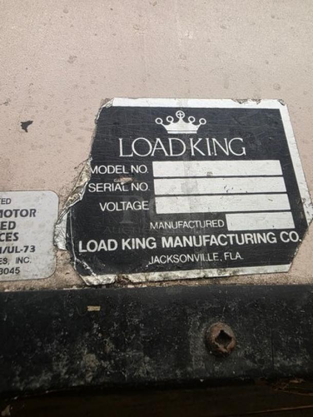 Label on a Load King Supermarket Checkout Counter, showing space for model, serial, and voltage. Unknown condition.