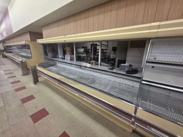 Hill remote merchandising cases, 40 ft total, two 5LM8RK 8 ft and two 5LM12RK 12 ft, no compressor, used condition.