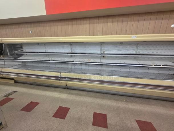 Hill remote merchandising cases, 40' total, includes two 8 ft and two 12 ft sections. No compressor. Removal required.