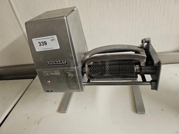 Hobart model 403 countertop meat tenderizer, stainless steel, good condition, visible brand label, auction lot tag 339.
