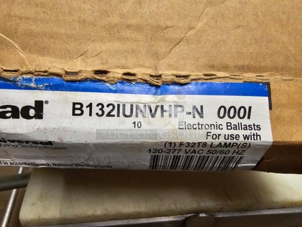 Two boxes of Universal Triad B232IUNVHP-N electronic ballasts, for F32T8 lamps, 120-277 VAC, new condition.