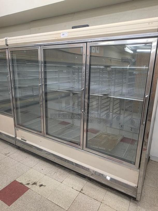 Kysor/Warren freezer display cases, model LV5HF1-3U, six doors, no compressor, sold by the door, buyer removes.