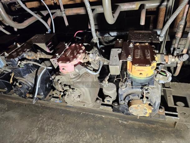 Commercial refrigeration compressor rack, medium temp, 134A, 40 HP. Visible components and wiring. Condition varies; buyer handles removal.