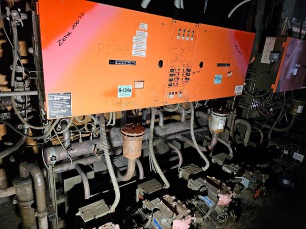 Commercial refrigeration compressor rack, medium temp, 134A, 40 HP, with visible control panel and labeled R-134A.