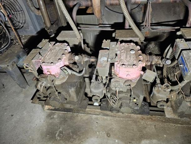 Commercial refrigeration compressor rack, medium temp, 134A, 40 HP, visible wear, requires safe removal.