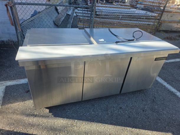 Continental SW72-30M 72" stainless steel commercial sandwich prep unit, features large prep area, good condition.