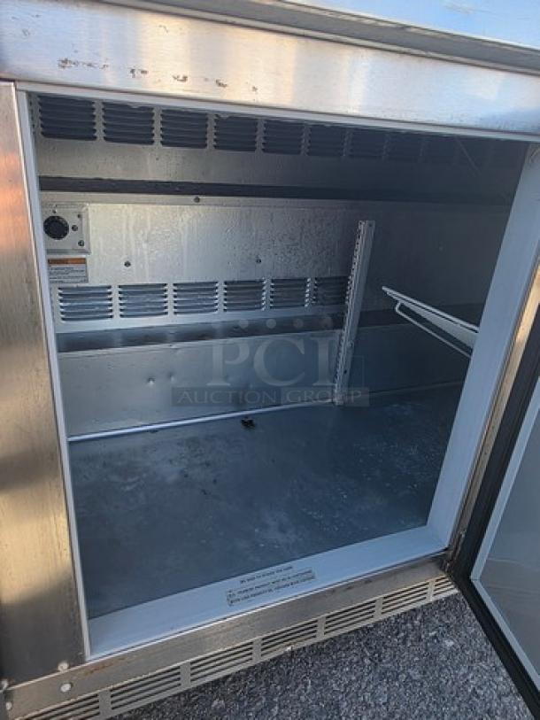 Beverage Air WTR72AY worktop refrigerator, 72-inch, stainless steel, interior view, adjustable shelf, good condition.