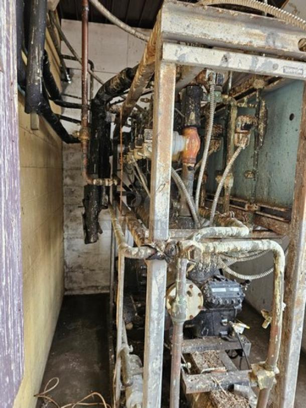 Commercial refrigeration compressor rack, medium temperature, 404A, 40 HP, used condition, buyer must handle removal.