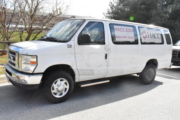 2012 Ford E-350 Van, white, with 4 removable back seats. Odometer: 96,764 miles. VIN: 1FBSS3BL3CDA01043.