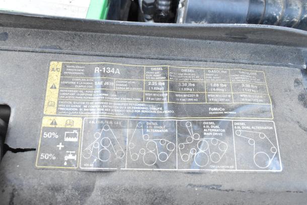 Label of a 2012 Ford E-350 Van with refrigerant and engine specifications. VIN: 1FBSS3BL3CDA01043. Odometer: 96,764.