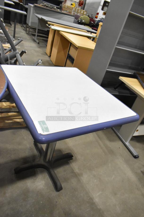 Four mix of round and rectangular tables, varied materials and condition, visible wear, auction for four times your bid.