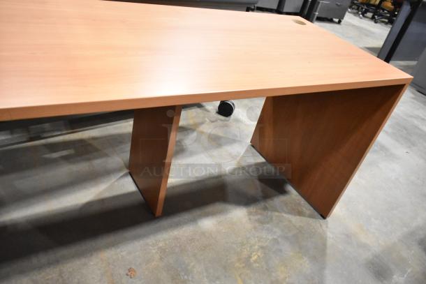 Wood Pattern Desk, rectangular, light brown finish, minimal design, good condition, no visible markings or labels.