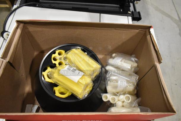 Box containing Beckman Coulter Allegra 25R Centrifuge accessories, featuring rotor components and labeled packaging.
