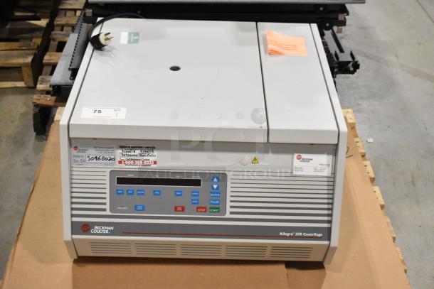 Beckman Coulter Allegra 25R Centrifuge, 208V, 1 Phase, visible control panel, model and system IDs shown, good condition.