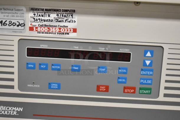Beckman Coulter Allegra 25R Centrifuge, digital controls, 208V, 1 phase, completed maintenance sticker.