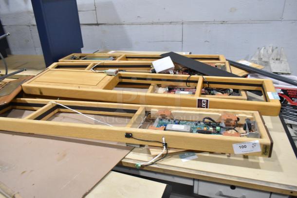 Set of 5 Signature Series wooden tables with integrated electronics. Very good condition. Includes wiring and components.