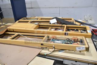 Set of 5 Signature Series wooden tables with integrated electronics. Very good condition. Includes wiring and components.