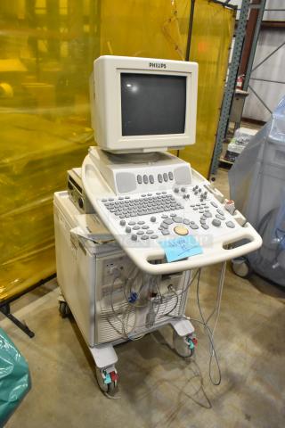 Philips M2540A Ultrasound System on casters with monitor, keyboard, control panel, and visible cords; used condition.