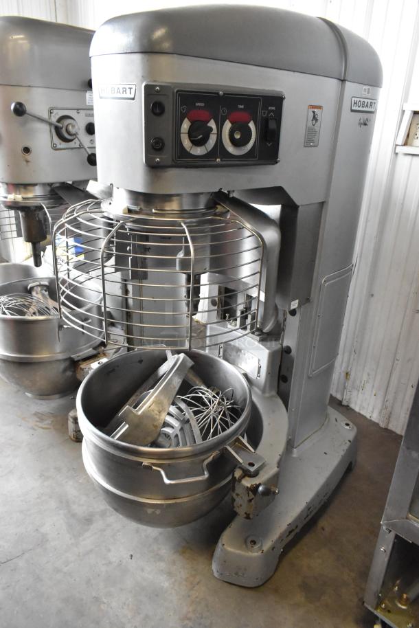 Hobart Legacy HL800 80 Quart Dough Mixer with bowl, guard, dolly, paddle, whisk. 3 Phase, 200-240V, commercial use.