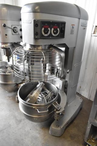 Hobart Legacy HL800 80 Quart Dough Mixer with bowl, guard, dolly, paddle, whisk. 3 Phase, 200-240V, commercial use.