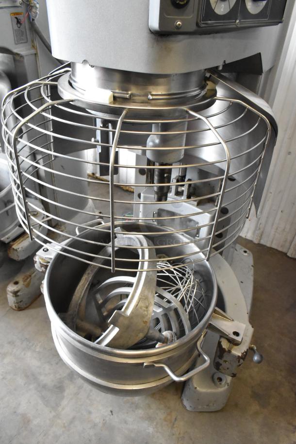 Hobart Legacy HL800 commercial 80-quart planetary dough mixer with bowl, guard, dolly, paddle, whisk, 3-phase, 200-240V.