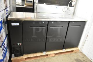 Brand new Avantco 178UDD72HC metal kegerator with 2 double tap towers, 115V, 3 half-keg capacity, scratch and dent.
