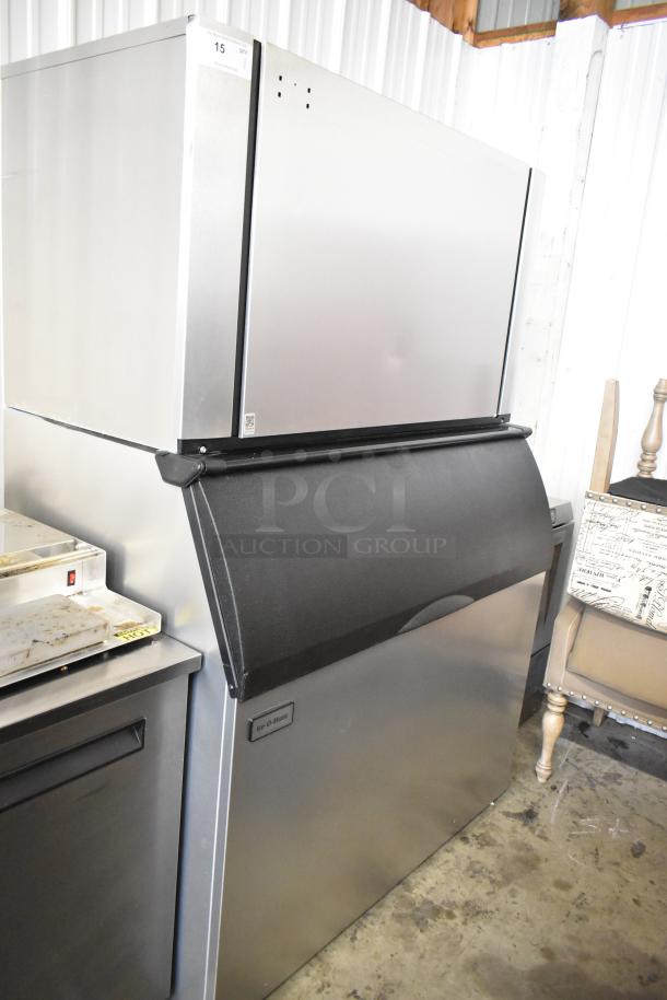 2022 Ice-O-Matic CIM1446HW6 stainless steel ice machine on commercial bin. 48" wide, half dice cube, 1520 lb capacity.