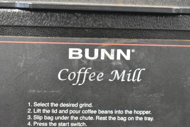 2016 Bunn G3 HD metal commercial coffee grinder, black with label instructions, 120 volts, 1 phase, lightly used.