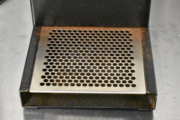 2016 Bunn G3 HD commercial coffee grinder, metal body, used condition. 120 volts, 1 phase. Perforated drip tray visible.