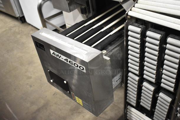 Hobart AW-4600 metal commercial floor style heat shrink wrap station, shown in good condition with model label visible.