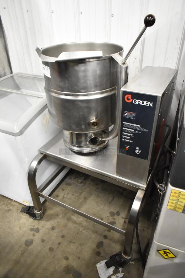 Groen TDB-40 stainless steel commercial 10-gallon steam kettle on casters, 208V, 1 phase, excellent condition.