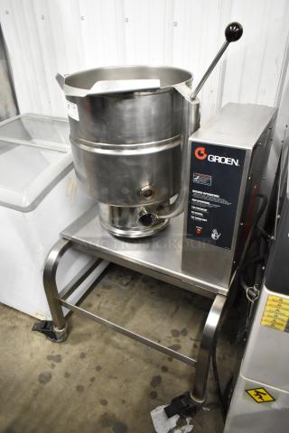 Groen TDB-40 stainless steel commercial 10-gallon steam kettle on casters, 208V, 1 phase, excellent condition.