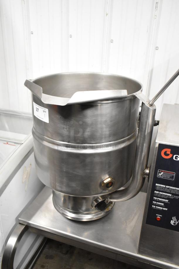 Groen TDB-40 stainless steel 10-gallon steam kettle on commercial casters, 208 volts, 1 phase, excellent condition.