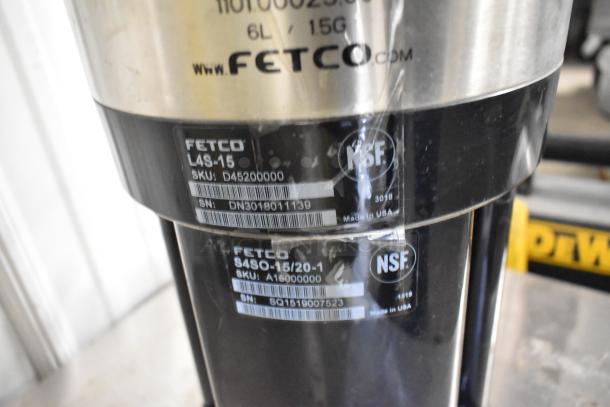 Fetco L4S-15 Luxus Beverage Dispenser, stainless steel, NSF certified, SKU D452000000, serial DN3018011139, made in USA.