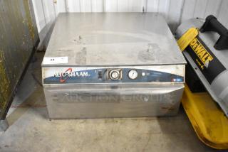 Alto Shaam 500-1D stainless steel warming drawer with control dials. 120V, 1 Phase. Used condition with visible wear.