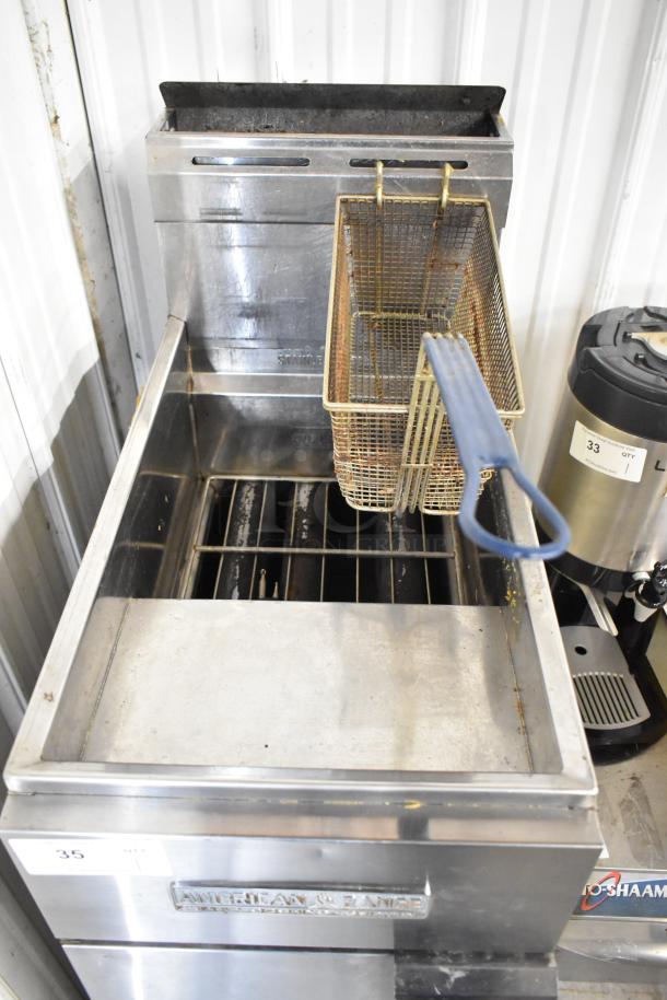 American Range AF-35/50 stainless steel deep fat fryer, natural gas, 40,000 BTU, includes metal fry basket, good condition.