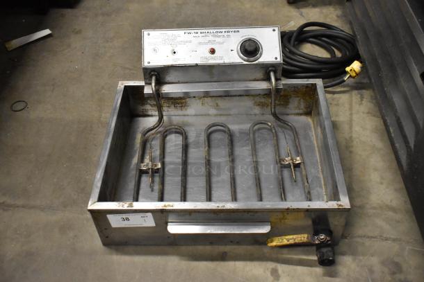 Gold Medal 8050 FW-12 metal electric shallow fryer, countertop model, 208/240V, 1 phase, shows signs of wear.