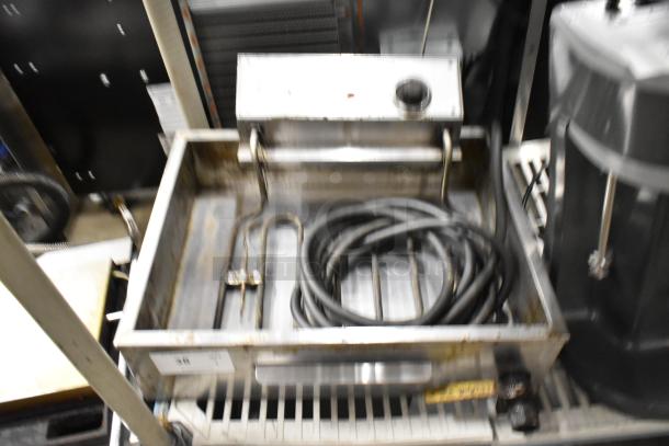 Gold Medal 8050 FW-12 metal electric fryer, 208/240V, 1 phase, countertop, some wear, visible power cord, shallow design.