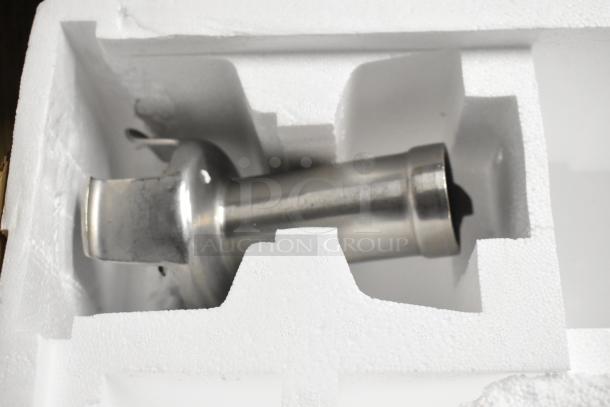 Robot Coupe MP450 Turbo Combi Immersion Blender in packaging, stainless steel, 120 volts, 1 phase, new condition.