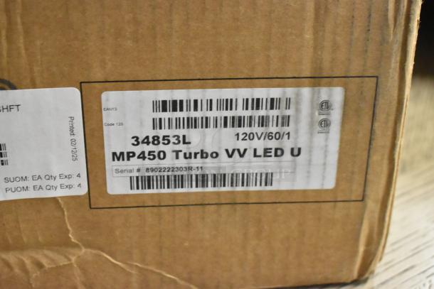 Robot Coupe MP450 Turbo Combi Immersion Blender box, 120V, 1 Phase. Serial #8902222303R-11 visible on label.
