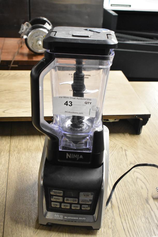 Ninja GL642 Metal Countertop Blender with pitcher. Features multiple speed settings. Shows a power cord and control panel.