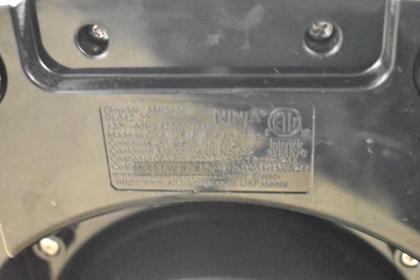 Close-up of a Ninja GL642 blender label showing model number and electrical specifications, 120V, 1 phase.