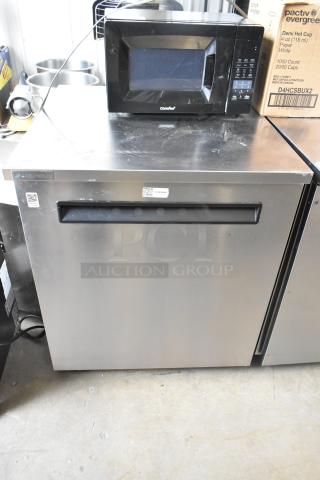 2020 Delfield 406P-STAR2 stainless steel undercounter cooler, single door, on commercial casters. Model plate visible.