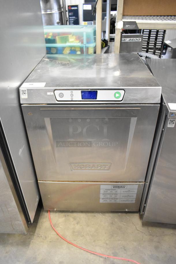 Hobart LXEH stainless steel undercounter dishwasher, 120/208-240 volts, 1 phase, commercial model. Visible control panel.