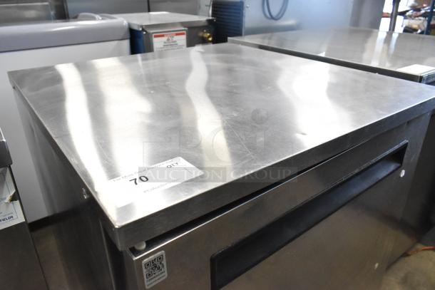 2016 Delfield stainless steel single door undercounter cooler, on commercial casters, 115V, 1 phase, excellent condition.
